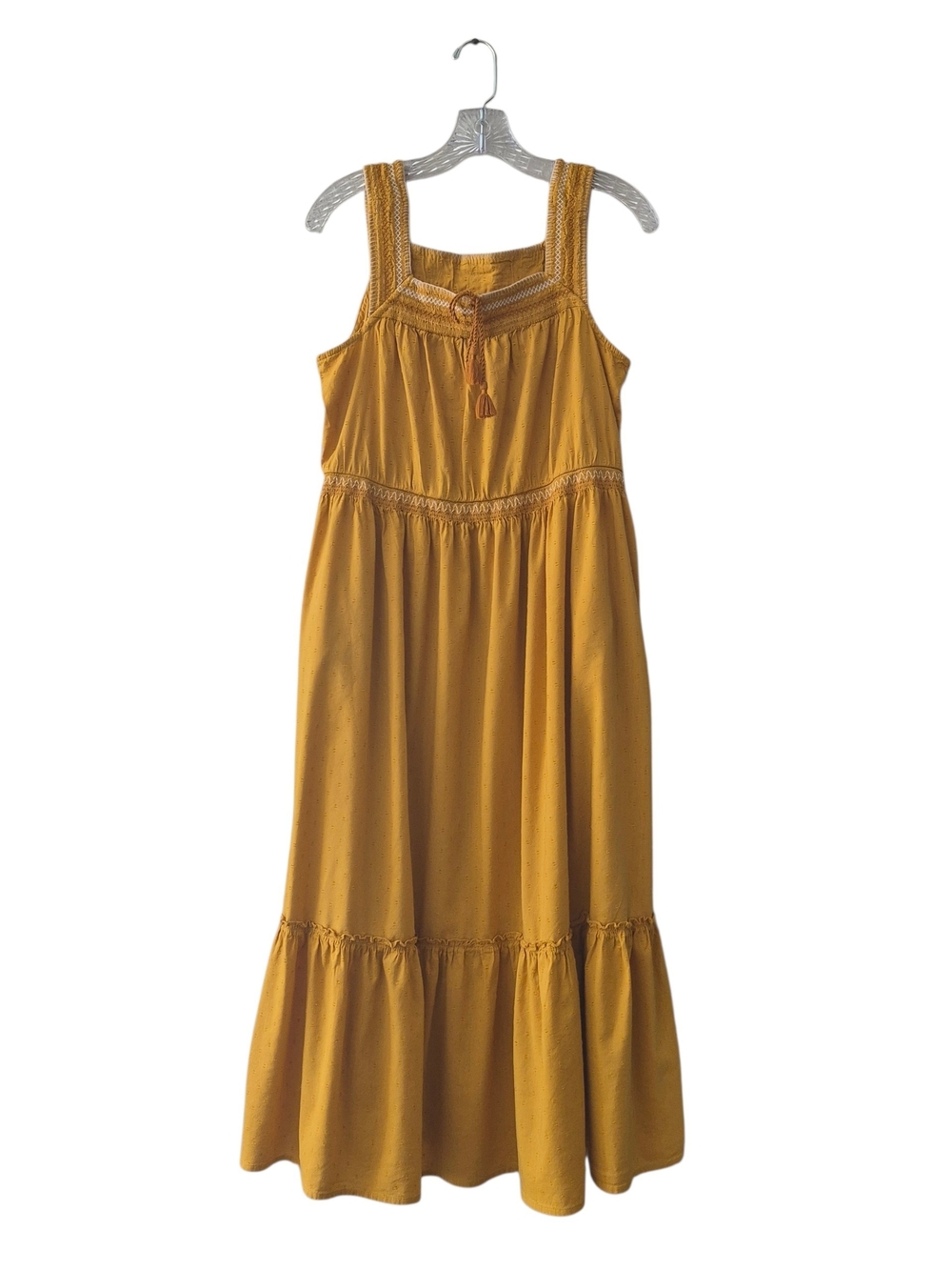 ​Old Navy Maxi Dress Women's Large Sun Gold Boho Smocked Tiered Embroidered